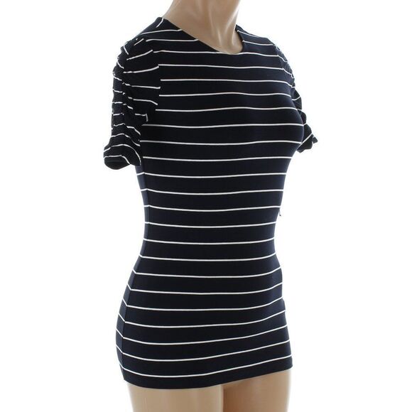 Vince Camuto Mystic Blooms Navy Striped Top NWT - Picture 2 of 9